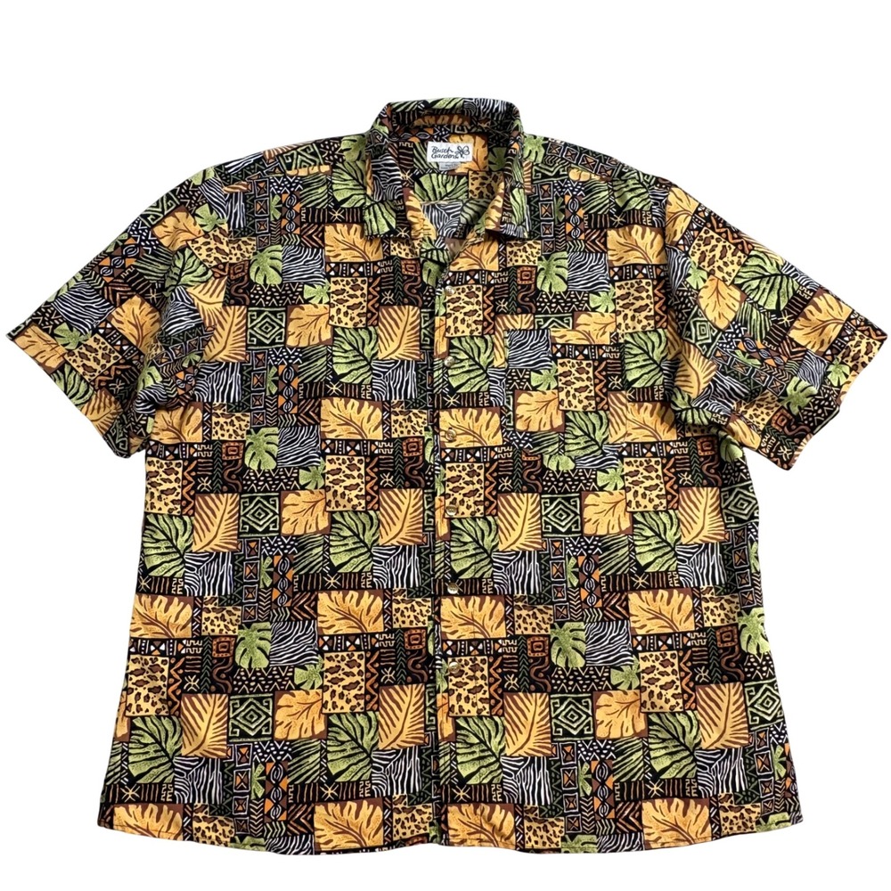 Busch Gardens Mens XL Safari Patchwork Tropical Animal Print Button Down Shirt